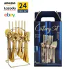 Juego de cubiertos de acero inoxidable de 24 piezas de Amazon transfronterizo, vajilla de estilo occidental, cuchillo de carne, tenedor, cuchara con soporte para colgar, juego en caja de regalo para supermercados