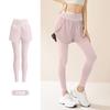 Calça de yoga feminina com bolso lateral, design falso de duas peças, nova combinação de cores, para atividades ao ar livre, corrida, fitness, anti-exposição, cintura alta, modeladora de abdômen, calça esportiva