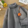 Suéter cárdigan de punto liso estilo perezoso de cuello alto estilo japonés, nuevo para otoño e invierno, casual, versátil, abrigo de suéter de punto Q