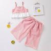 Conjunto de top con tirantes de encaje estampado estilo extranjero europeo y americano + pantalón transpirable rosa de verano