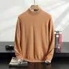 Suéter de Cachemira Nuevo para Hombre Otoño e Invierno Tejido de Punto Color Sólido Jersey Capa Base Suéter de Lana Agradable a la Piel Suéter de Lana de Cuello Medio Alto