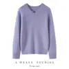 26 Otoño Invierno Estilo Grueso Seda de Mora Cachemir Terciopelo Cuello en V Grande Jersey Hombro de Silla Ajuste Holgado Tejido Suéter de Hilo Tweed para Mujer