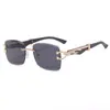 Gafas de sol retro sin montura para hombre y mujer, personalizadas, tridimensionales de leopardo, montura de metal sin montura, borde cortado, gafas de protección solar, gafas transfronterizas