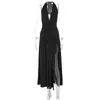 Estilo Europeo y Americano Transfronterizo Otoño 2026 Nuevo Sexy y Elegante Ajustado Cuello en V Chica Atrevida Color Sólido Cuello Halter Vestido con Abertura