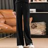 Calça de Malha Larga Transfronteiriça para Mulheres, Cintura Alta, Caimento Fluido, Solta, Nova Calça Andy de Veludo para Outono e Inverno, Comprimento no Tornozelo, Preta