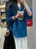 Jaqueta Camisa Azul Tencel com Proteção Solar para Mulheres Verão Fina Leve Luxo Alta Qualidade Camisa com Suspensórios Cardigan Externo