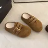Sandalias Birkenstock de Suela Gruesa Otoño/Invierno con Hebilla Doble Dorada para Mujer 2026 Retro Gamuza Suela Suave Slip-on Perezoso Casual Versátil Zapatillas de Algodón