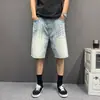 Shorts de Verano Finos de Mezclilla para Hombre con Cinco Bolsillos y Diseño Perforado, Corte Recto Holgado, Shorts de Ciclismo de Pierna Ancha Adelgazantes