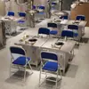 Mesa para Olla Caliente de Acero Inoxidable Estilo Coreano, Mesas Redondas Grandes de 1.5m, Sillas Plegables con Cubierta Suave Estilo Industrial, Mesa de Comedor con Inducción para Restaurante de Barbacoa