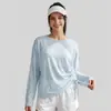 Camiseta de yoga de manga larga para mujer, transfronteriza, primavera y verano, 100% poliéster, con sensación de segunda piel, alta elasticidad, camiseta de fitness adelgazante
