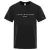 Camiseta de Manga Corta Hilfiger de Algodón Puro, Holgada y Transpirable, Camiseta de Verano para Hombre de Peso Pesado Camiseta de Algodón Puro