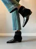 Versión de piel de oveja, aumento de 5 cm en la altura interior, botines retro de punta cuadrada para mujer, botas estilo Martin del páramo, botas de ajuste ceñido