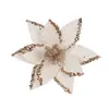 Decoração de árvore de Natal com bordas douradas, flores artificiais de veludo de alta qualidade, galhos de Natal, flores eternas, cabeças de flores de Natal