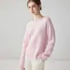 Suéter de caxemira casual para outono e inverno para mulheres, gola redonda, jacquard vazado, padrão tridimensional, manga longa, malha, solto e quente