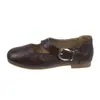 Sapatos Mary Jane planos para mulheres, estilo coreano, com fivela de cinto simples, salto baixo, corte baixo, elegantes, estilo fada, para noite, com uma única tira