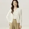 Cardigan de Tricô de Caxemira Novo Outono 2026 para Mulheres, Peça de Roupa de Manga Longa, Suéter de Tricô, Cor Sólida, Jaqueta Externa Fina