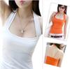 Sexy Camiseta Base Corta de Color Sólido Moda Camisola de Cuello Halter Chaleco para Mujer Talla Grande Ajustada Algodón Top para Verano