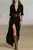 2025 Amazon Moda Femenina Europea y Americana Otoño Vestido Sexy de Color Sólido Irregular Plisado con Cinturón