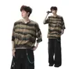 Camiseta de Rayas con Cuello en V y Manga Corta para Hombre, Estilo Callejero Fresco de Verano Moda Americana Holgada de Media Manga Camiseta Juvenil