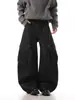 Jeans Scimitar Lavados en Negro con Bolsillos Grandes para Hombres y Mujeres, Temporada de Primavera y Otoño, Diseño de Retazos, Pantalones Casuales Sueltos, Modernos