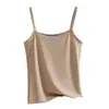 Camisola Versátil de Seda de Gelo para Primavera e Verão para Mulheres, Adequada para Usar por Dentro ou por Fora, Anti-Exposição, Tamanho Plus, Camiseta Básica Sexy sem Costas