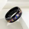 Anel Popular Transfronteiriço 8mm Aço Inoxidável Ametista Mais Folha de Ouro para Mulheres Estilo Punk Ins Popular Europeu e Americano Venda Quente Atacado