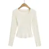 Nueva Camiseta de Manga Larga con Cuello en V Kardashian Primavera y Otoño 2025 para Mujer Skims Ajustada Top Corto Básico