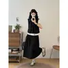Roupas Femininas Plus Size para Meninas Gordinhas, Top Casual de Verão Color Block Falso Duas Peças, Saia Casual, Conjunto de Duas Peças Estilo Workwear