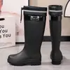 Botas de lluvia de moda, antideslizantes, de caña larga, de caña alta, para mujer, con suela gruesa, talla grande, forradas de polar, de caña media, ligeras, duraderas, hasta la rodilla, de altura media