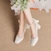 Zapatos Mary Jane de Estilo Francés para Mujer 2026 Primavera y Otoño Cuadrados de Punta Hada Tacones Altos con Lazo de Cinta de Perla Estilo Retro