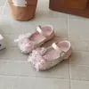 Sapatos de Princesa com Strass para Meninas com Laço, Sapatos de Couro com Solado Macio, Sapatos de Cristal, Sapatos de Salto Baixo para Primavera e Outono, Sapatos de Performance Infantil, Sapatos Sociais