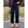 Jeans Preto Reto Elástico Feminino Primavera Outono Novo Tamanho Grande Meninas Gordas Soltos Emagrecedores Elásticos Cropped Calças de Perna Larga