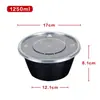 Caja de Almuerzo Desechable Caja de Embalaje de Plástico Negro Engrosado Caja de Almuerzo para Llevar Comida Rápida Tazón Redondo para Sopa con Tapa Venta al por Mayor