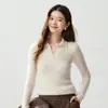 Novedad Otoño 2026 Suéter de Punto Fino para Mujer con Rayas, Cuello Polo de Cachemira, Ajuste Ceñido, Manga Larga, Capa Base