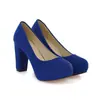 Sapatos femininos de salto alto com plataforma e bico redondo para primavera e outono, sapatos de salto grosso, disponíveis nos tamanhos 32-43, vermelho, verde, preto, azul
