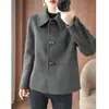 Popular abrigo de lana de doble cara con cuello de muñeca para mujer, estilo corto para figuras petite, versátil abrigo de lana nuevo estilo chino para otoño e invierno