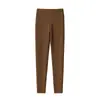 Calça Quente de Cashmere e Seda Engrossada 480g Cintura Alta Proteção Dupla para a Barriga Forrada com Lã Roupa Íntima Engrossada para Mulheres