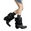 Botines Vaqueros Occidentales con Punta Aguda y Plisados para Mujer, Nuevo Estilo Verano 2026, Botas de Jinete de Tacón Grueso Adelgazantes