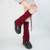 Calcetines holgados de punto trenzado acampanados rojos, calentadores de piernas de lana cálida, calcetines de punto, calentadores de botas para chica, forro polar cálido