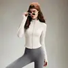Conjunto de fitness para mujer: Top deportivo con cremallera y cuello alto, pantalones de yoga de tiro alto color durazno para glúteos, conjunto deportivo de dos piezas transpirable y de secado rápido