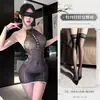 Lencería sexy Yimengyao, deseo puro, ajustado, malla ultradelgada, estampado, hueco, cheongsam estilo chino, cuello halter, transfronterizo