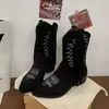 Botines Merlot 2026 para Mujer Borlas Botas Vaqueras Occidentales Bordado Tacón Grueso Elevadores Botas Martin Retro Botas de Caballero para Mujer
