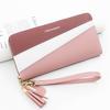 Carteira Simples Feminina Estilo Coreano Longa com Zíper com Combinação de Cores em Couro Carteira da Moda Porta-Moedas Porta-Cartões Bolsa de Mão
