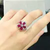Anillo de Rubí Natural para Mujer, Venta Caliente Transfronteriza Europea y Americana, Banquete Casual, Anillo de Flor de Lujo Noble, Nicho Ins
