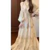 2026 Collar Romántico Francés Estampado Floral Manga de Linterna Temperamento Suave Estilo Super Hada Vacaciones Vestido Largo Conjunto de Dos Piezas Mujer