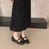 Zapatos Mary Jane de punta cuadrada estilo francés para mujer, nuevos de 2026 para verano y otoño, de corte bajo, negros, slip-on, de piel