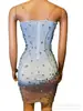 Vestido de Pedrería Ropa Atuendo de Cantante para Actuación Atuendo de Fiesta Banquetes Festival para Mujer Atuendo de Escenario Femenino