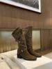 Nuevo Estilo Otoño e Invierno, Aumento de Altura de 7cm~ Botas de Media Pantorrilla con Tacón Grueso Puntiagudas Redondas de Punta Cruzada Plisadas para Piernas Largas, Botas de Montar