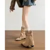 Botas Cortas de Cuero Suave para Chica Picante, Mujer 2026 Nuevo, Tacón Grueso, Botas Maillard de Media Pantorrilla, Punta Fina, Estilizadas, Plisadas, Apiladas