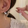 Estilo Francés Lazo Suave Cinta Borla Larga Pendientes Elegantes Nicho de Gama Alta Simple Pendientes Delanteros y Traseros para Mujer